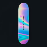 Modern hologragrafisk japansk Namn-våg<br><div class="desc">Anpassa enkelt den här moderna och färgstarka skateboard med ditt eget namn, text, lycka till-meddelanden eller annan personlig. Skateboard har en bakgrundsdesign för den holografiska regnbågen Pastel Wave-abstrakten med enkel enmajestestesisk och ett sött japanskt animcitat som säger 頑 っ て (ganbatte), det är den bästa frasen du kan använda att...</div>