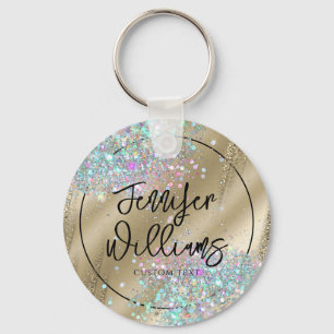 Modern Hologragrafiska Glitter Faux Foil Guld Busi Nyckelring