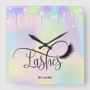Modern Holograph Foil Lash Öga Fyrkantig Klocka