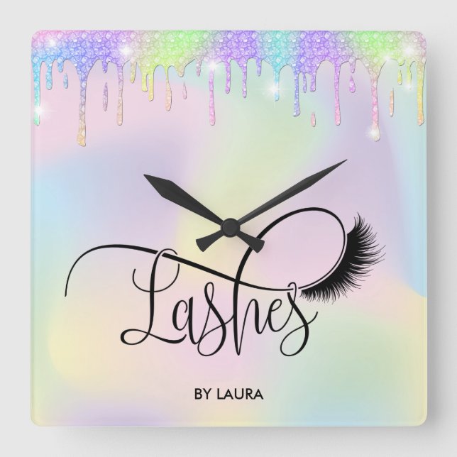 Modern Holograph Foil Lash Öga Fyrkantig Klocka (Framsida)