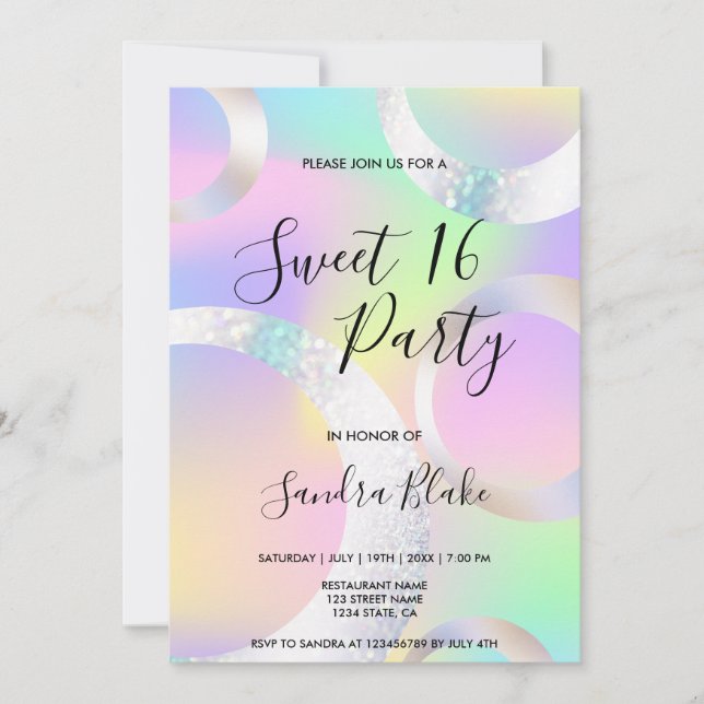 Modern Holograph Foil Unicorn Färg Holograph Inbjudningar (Framsida)