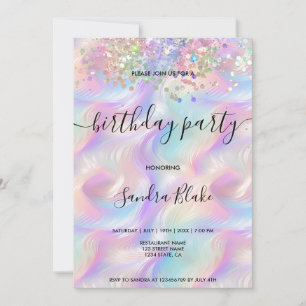 Modern Holograph Girly Trendig Birthday-inbjudan Inbjudningar