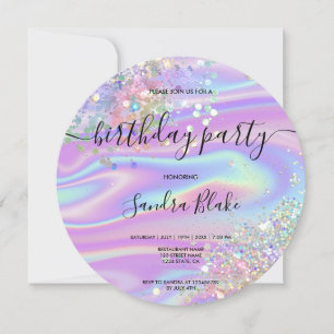 Modern Holograph Girly Trendig Birthday-inbjudan Inbjudningar