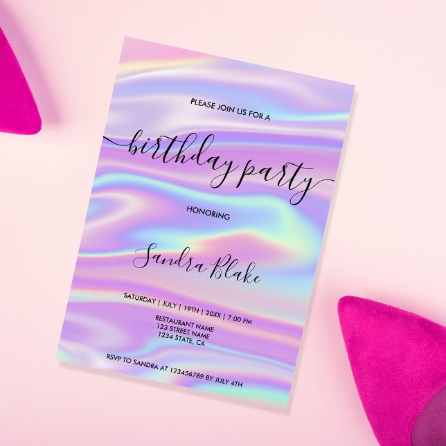 Modern Holograph Girly Trendig Birthday-inbjudan Inbjudningar (Skapare uppladdad)