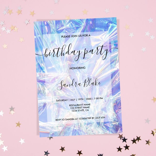 Modern Holograph Girly Trendig Birthday-inbjudan Inbjudningar (Skapare uppladdad)