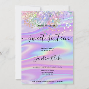 Modern Holograph Girly Trendig Sweet 16-inbjudan Inbjudningar