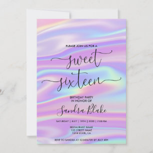 Modern Holograph Girly Trendig Sweet 16-inbjudan Inbjudningar