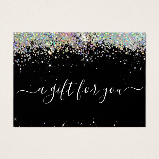 Modern HoloGraph Glitter Black Gift-certifikat Visitkort (Framsidan)
