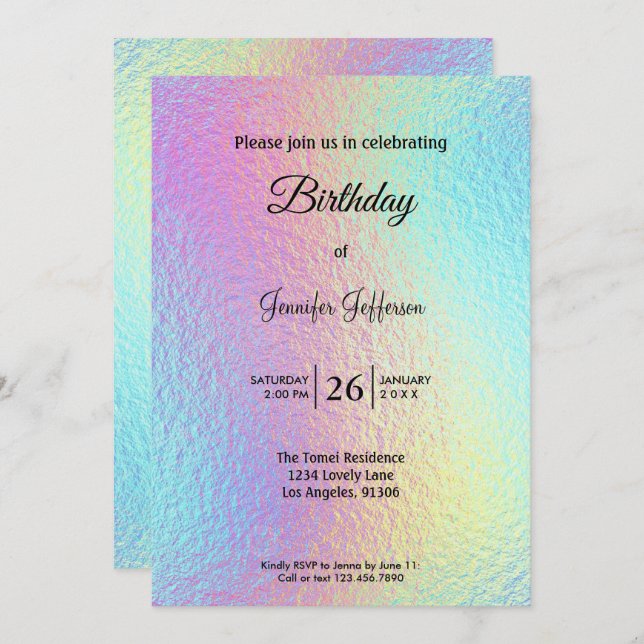 Modern holographic Birthday invitation Inbjudningar (Fram/baksida)