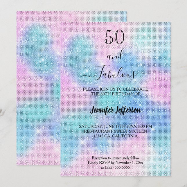 Modern holographic Birthday Invitation Inbjudningar (Fram/baksida)