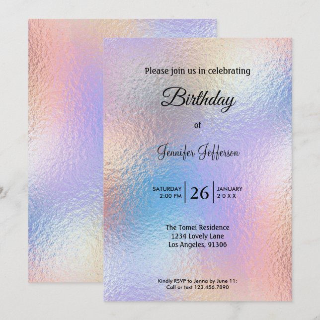 Modern holographic Birthday invitation Inbjudningar (Fram/baksida)