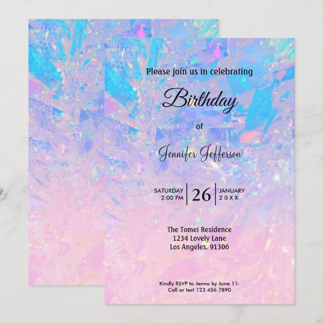 Modern holographic Birthday invitation Inbjudningar (Fram/baksida)