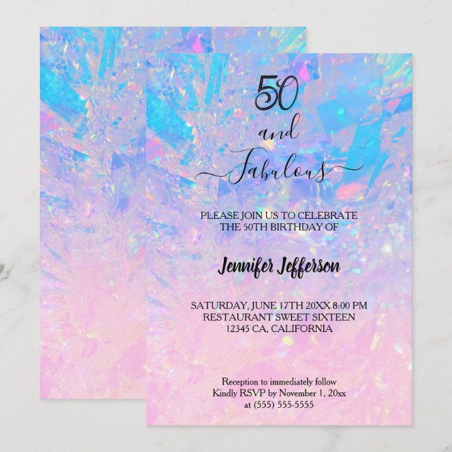 Modern holographic Birthday Invitation Inbjudningar (Fram/baksida)