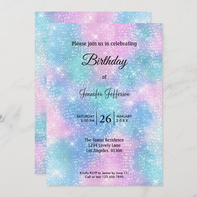 Modern holographic Birthday invitation Inbjudningar (Fram/baksida)