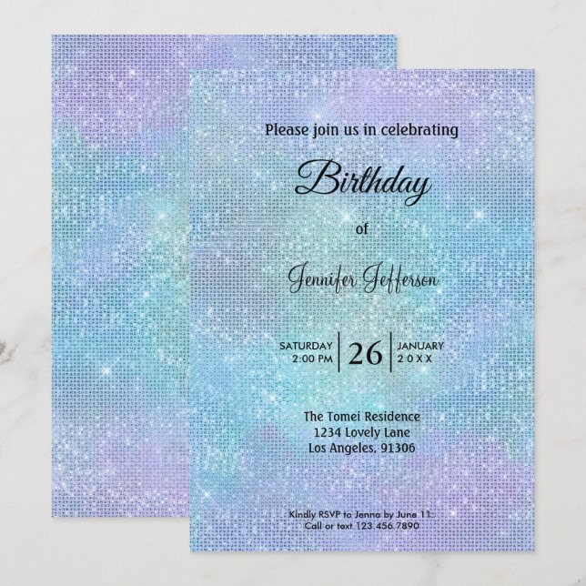 Modern holographic Birthday invitation Inbjudningar (Fram/baksida)
