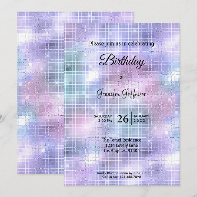 Modern holographic Birthday invitation Inbjudningar (Fram/baksida)