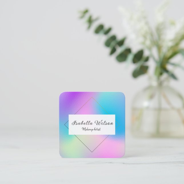 Modern Holographic Makeup Artist Colorful Fyrkantigt Visitkort (Stående Fram)