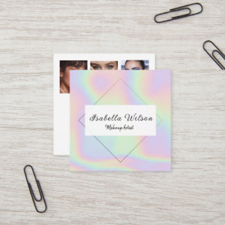 Modern Holographic Makeup Artist Pastel Fyrkantigt Visitkort