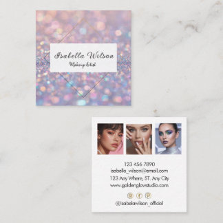 Modern Holographic Makeup Artist Rainbow Gold Fyrkantigt Visitkort