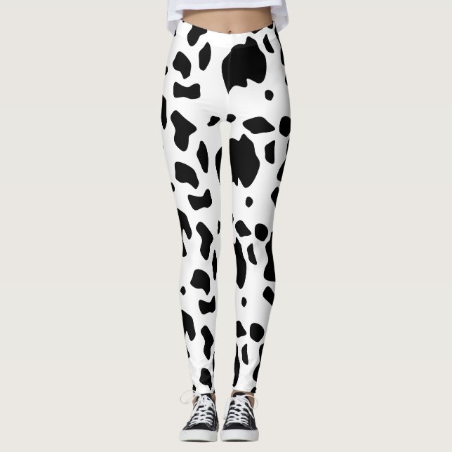 Modern Holstein Friesian Cow Animal Print Mönster Leggings (Framsida)