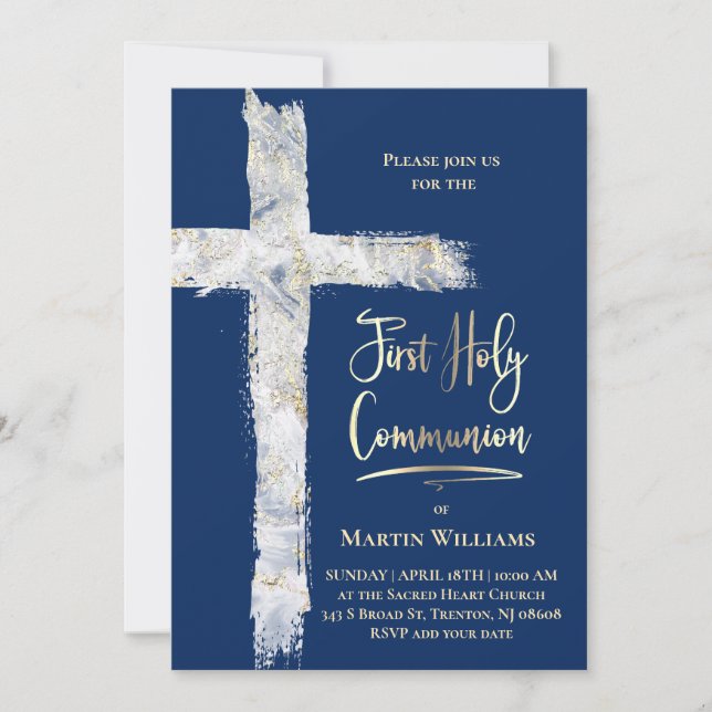 modern Holy cross on blue | First Communion Inbjudningar (Framsida)