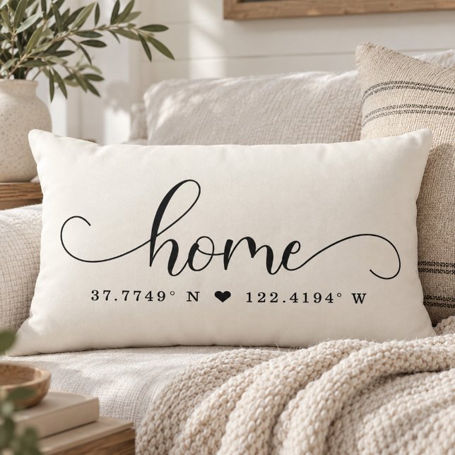 Modern HOME Chic Script Anpassade Koordinater Lumbarkudde (Modern HOME Chic Script Custom Coordinates Lumbar Pillow)