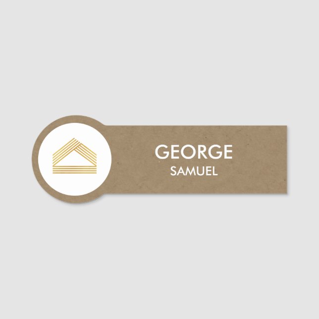 Modern Home Design | Abstract Logo on Wood Texture Namnbricka (Framsida)