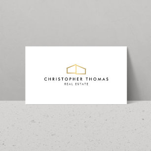 Modern Home Logotyp Faux Guld on White Visitkort