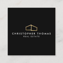 Modern Home Logotyp Faux Guld på Black Fyrkantigt Visitkort