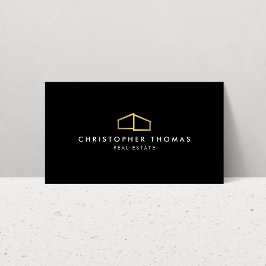 Modern Home Logotyp Faux Guld på Black Visitkort