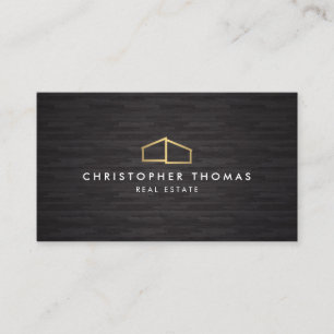 Modern Home Logotyp Faux Guld på Black Wood Visitkort