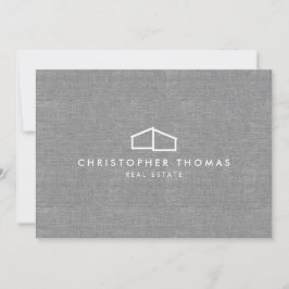 Modern Home Logotyp Grått Linen Flat Note Card Anteckningskort