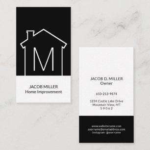 Modern Home Logotyp Monogram Lodrät Black and Whi Visitkort