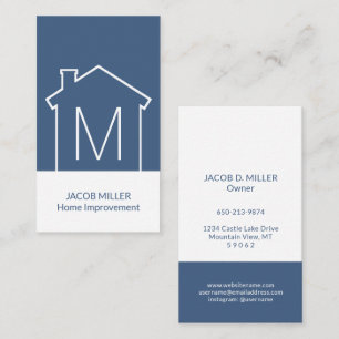 Modern Home Logotyp Monogram Lodrät Navy Blue Whi Visitkort
