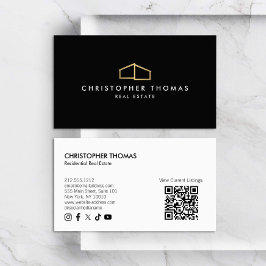 Modern Home Logotyp Real Gods Black/Guld QR-kod Visitkort