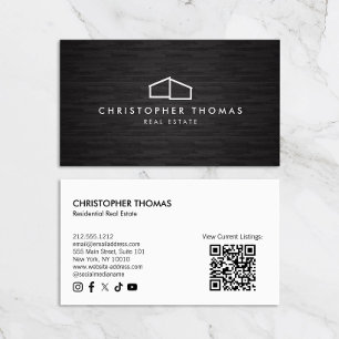 Modern Home Logotyp Real Gods Mörk Wood QR-kod Visitkort