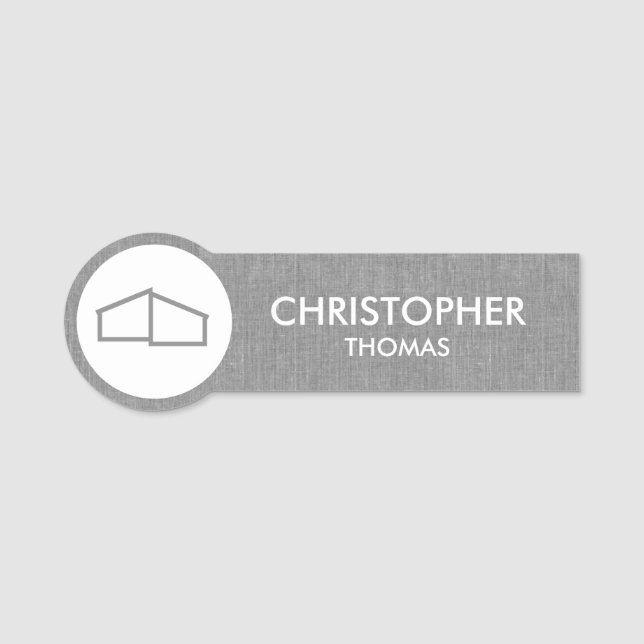 Modern Home Logotyp Real Gods, Realtor Grått Linen Namnbricka (Framsida)