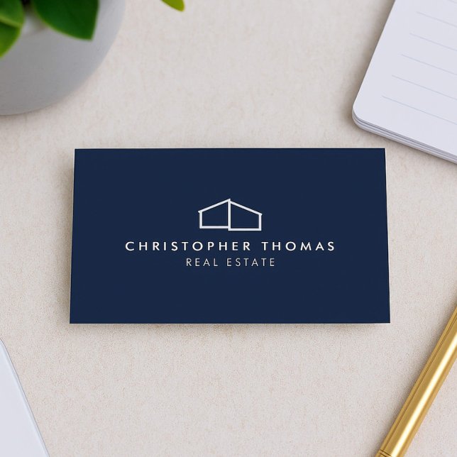 Modern Home Logotyp Real Gods, Realtor Navy Blue Visitkort (Skapare uppladdad)