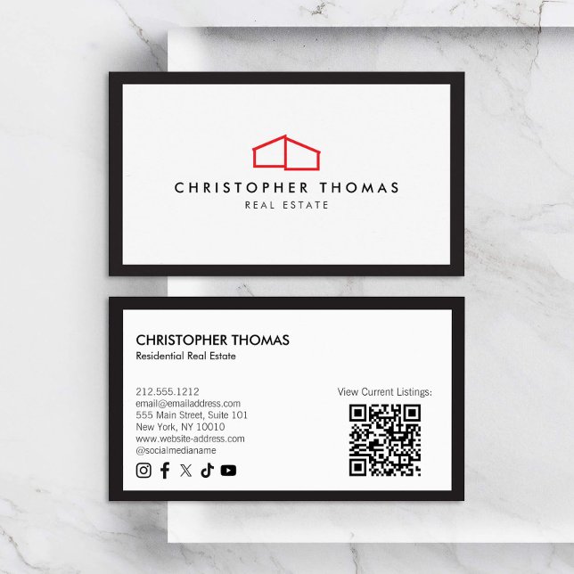 Modern Home Logotyp Real Gods Red/White QR Visitkort (Skapare uppladdad)