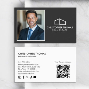 Modern Home Logotyp Realtor Photo Mörk Grått Visitkort