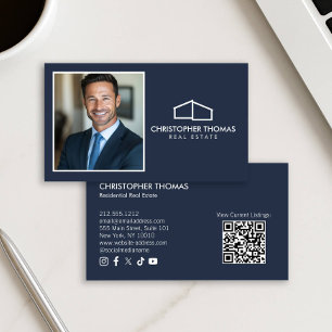 Modern Home Logotyp Realtor Photo Navy Blue Visitkort
