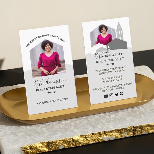 Modern Home Professionell Real Gods Agent Photo Visitkort (Minimal Professional Real Estate Agent Photo Logo Business Card1)