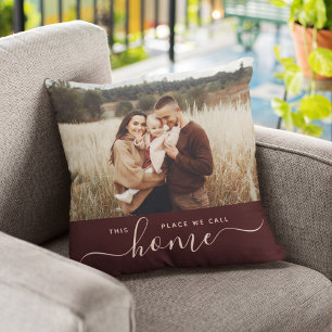 Modern Home Simple Script Photo Sangria Red Kudde