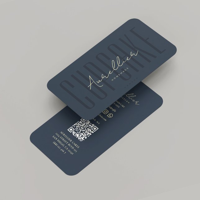 Modern Homemade Cuptårta Bakery Caterer Mörk blått Visitkort (Modern Homemade Cupcake Bakery Caterer Dark Blue Professional Business Card
)