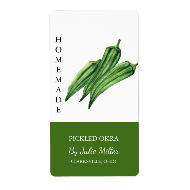 Modern Homemade Pickled Okra-etikett Fraktsedel (Framsidan)