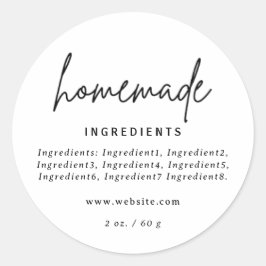 Modern homemade White Ingredients-etikett Runt Klistermärke