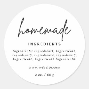 Modern homemade White Ingredients-etikett Runt Klistermärke