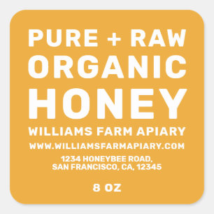 Modern Honeybee Apiary Gult för honung Burk-etiket Fyrkantigt Klistermärke