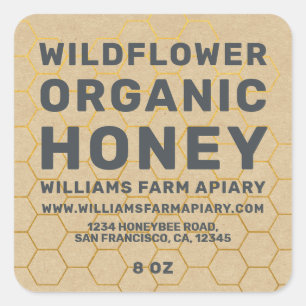 Modern Honeybee Apiary Kraft Papper, honung Burk Fyrkantigt Klistermärke