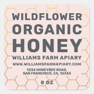 Modern Honeybee Apiary Rosa Honungsbee Burk Fyrkantigt Klistermärke